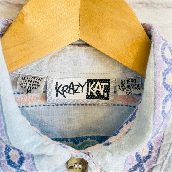 Krazy Kat Vintage 90’s Women’s Medium Shirt Pastel Western Boho Aztec Stripe - Picture 9 of 9